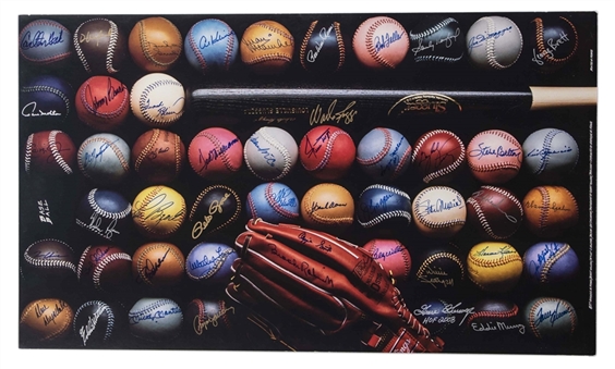 Baseball Legends Multi-Signed Mounted Poster With 50 Signatures Including Mantle, DiMaggio & Williams (PSA/DNA)